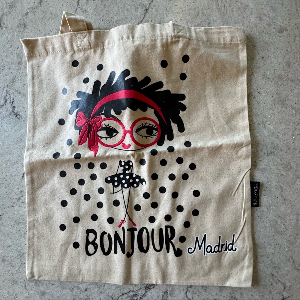 Bonjour Madrid Canvas Tote Bag - Tan